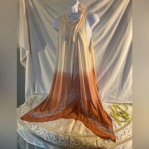 Free People ombré cream mauve beaded tank top dress size L